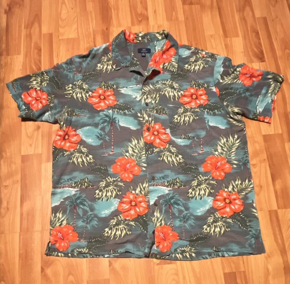 George Men's XL Multicolor Hawaiian Tropical Floral Short Sleeve Button-Up Shirt